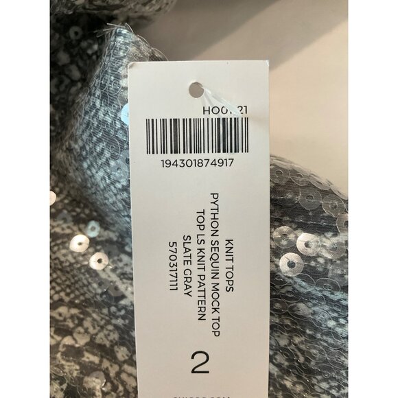 Chico’s Python Sequin Mock Top With Knit Pattern Slate Gray Size 2 Large NEW - Picture 4 of 6